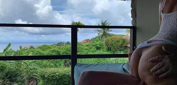 cock bouncing on a public balcony on honeymoon in paradise, projectfundiary